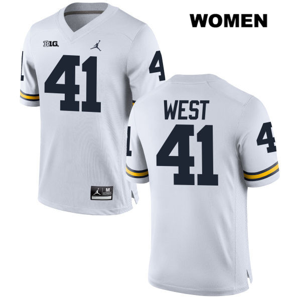 Women's NCAA Michigan Wolverines Jacob West #41 White Jordan Brand Authentic Stitched Football College Jersey SZ25B20XS